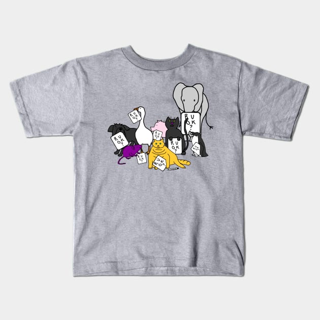 Cute Animals with Compassion ask R U OK Kids T-Shirt by ellenhenryart